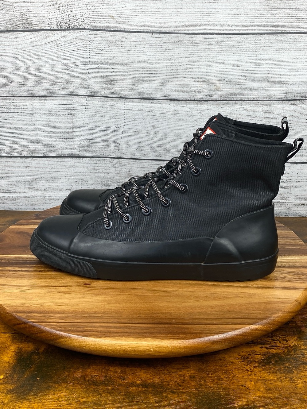 HUNTER Target Black Dipped Canvas Rubber High Top Sneaker Men’s Shoe Size 12